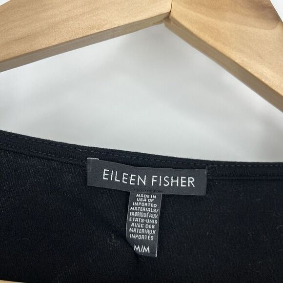 Eileen Fisher Dress Size Medium Black Jersey Knit Shift Stretch Half Sleeve - Picture 4 of 9